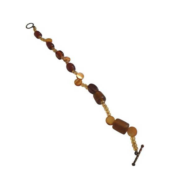 Vintage Neutral Tone Beaded Bracelet Toggle Clasp 8 Inch Length Chunky Boho Gift - Picture 1 of 4